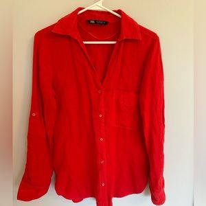 Zara Red Linen Button Down Size S